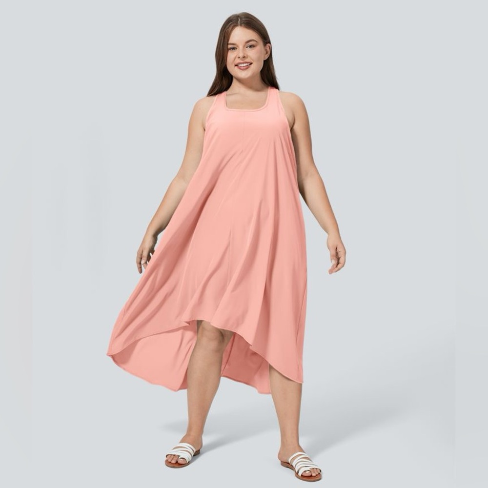 Halara Breezeful Racerback High Low Flowy Midi Quick Dry Dress Blossom 2X